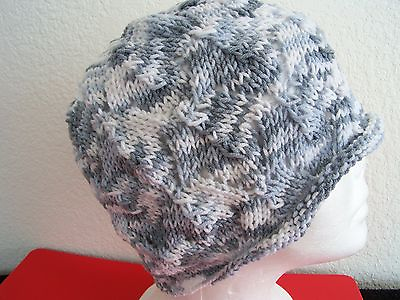 #ad Hand knitted beautiful lacy beanie hat sparkly gray tones $24.99