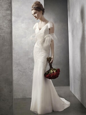 #ad White by Vera Wang V Neck A line Wedding Dress vw351021 $350.00