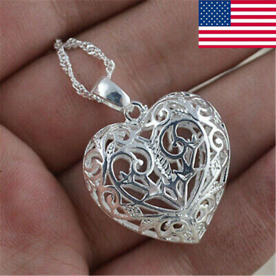 #ad Fashion Pretty Heart 925 Silver Necklace Pendant Clavicle Women Jewelry Gift USA $1.86