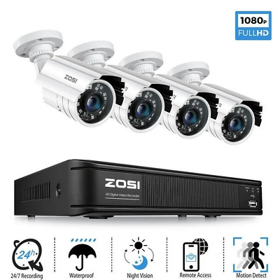 #ad ZOSI H.2651080P 8CH 5MP DVR 4X HD Indoor Outdoor Motion Security Camera System $129.96