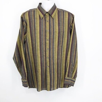 #ad Unique Men#x27;s Italian Linen Blend Vertical Stripe Dress shrit Size XL $29.99