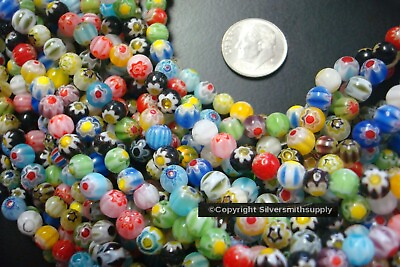 #ad 60 Millefiori glass lampwork beads 5 6mm art glass rounds assortd colors GBS020 $4.95