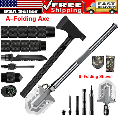 Survival Folding Shovel Axe Set Tactical Hatchet Spade Camping Hunting Tools Kit $29.99