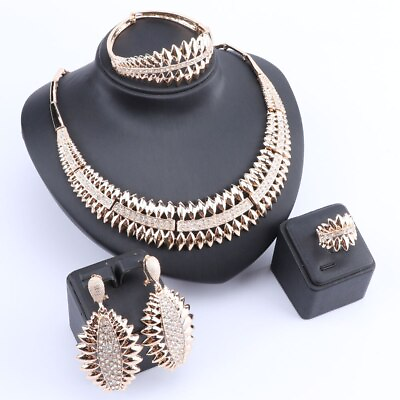 #ad Womens Dubai Gold Color Crystal Statement Necklace Earrings Wedding Jewelry Sets $14.99
