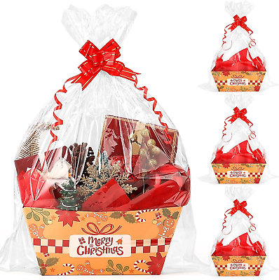 #ad 18PCS 3 Pack Christmas Basket for Gifts Empty Christmas Gift Basket with Tissue $21.10