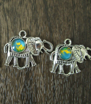 #ad Blue Elephant Pendant Charm Glass Cabochon Jewelry Making Supplies Your Choice $3.50