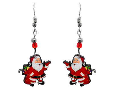 #ad Santa Claus Gifts Graphic Dangle Earrings Holiday Christmas Jewelry Xmas Themed $13.99
