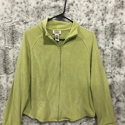 #ad Talbots Petite Terry Cloth Zip Up Sweater Jacket Green Size Small $17.48