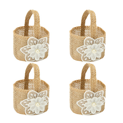 #ad 4 Pcs Banquet Storage Basket Straw Market Baskets Candy Bags Gift $9.68