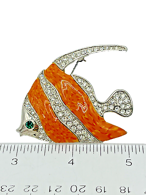 #ad Vintage Angel Fish Brooch Pin w Rhinestones Enameled Fashion Jewelry $18.00