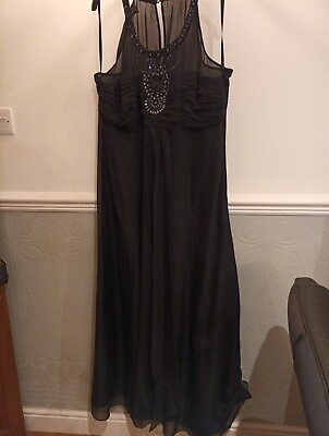 #ad MONSOON Formal Cocktail Maxi Party Prom Dress Black Chiffon Crepe Size 18 GBP 28.00