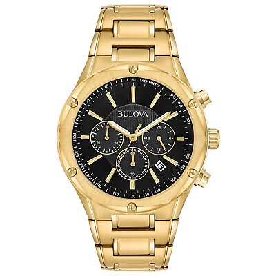 #ad Bulova Men#x27;s Quartz Chronograph Date Indicator Gold Watch 43mm 97B161 $216.99