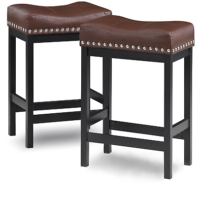 #ad OUllUO 24quot; Brown Backless Bar Stools Set of 2 Counter Height Kitchen Island $139.99