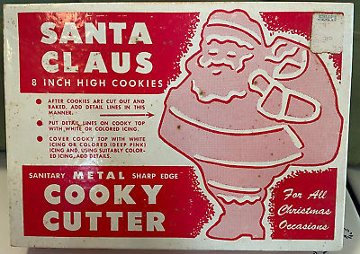 #ad SANTA CLAUS COOKIE CUTTER LGE 8quot; METAL BAKING CHRISTMAS COOKIES WITH BOX VINTAGE $21.40