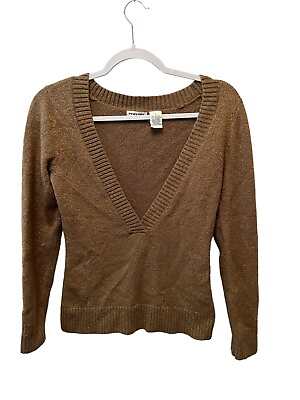 #ad ENERGIE Juniors WOMEN#x27;S BROWN GOLD SWEATER V NECK Sz Large $10.00
