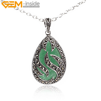 #ad Silver Marcasite Assorted Stones Beads Teardrop Jewelry Pendant Necklace 20X30mm $9.61