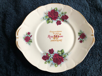#ad Duchess Bone China 40th Anniversary Ruby Wedding Cake Plate Roses Gold Trim C $24.00