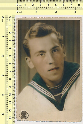 #ad 092 Handsome Yugoslav Navy Sailor Soldier Man Color Tinted Portrait old photo $17.99