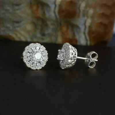 #ad 3CT Round Lab Created Diamond Halo Women#x27;s Stud Earring 14K White Gold Plated $100.00