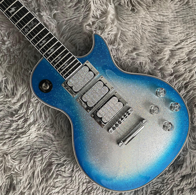 #ad Custom LP Electric Guitar Blue Silver Ace Frehley Black Fretboard H H H Pickups $278.00