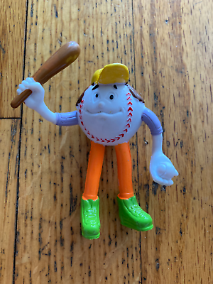 #ad Baseball Man Bendable Rubber Figure with Bat and Ball Vintage Sports Toy $4.99
