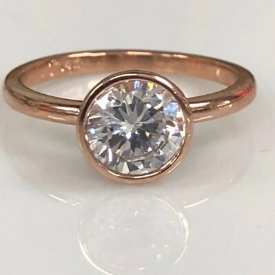 #ad 14K Rose Gold Plated Round Cut Moissanite Solitaire Bezel Set Engagement Ring $113.95