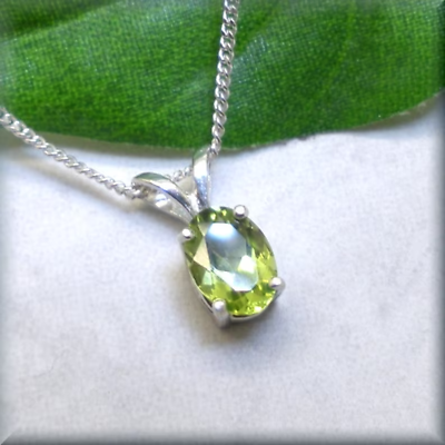#ad Oval Peridot Necklace Sterling Silver 8x6 mm Peridot Gemstone Pendant August $99.00