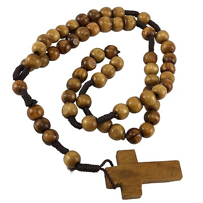 Necklace Rosary Cross Carved Olive Wood from Jerusalem $7.94
