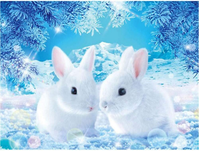 #ad Lovely White Rabbits Diamond Painting 5D Full Square Diamond Painting Kit for Ad $11.75