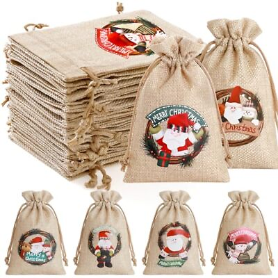 #ad #ad 24PCS Christmas Burlap Gift Bags with Drawstring Reusable Jute Xmas Candy Bags $25.99