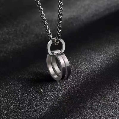 #ad Women Men Stainless Steel Double Ring Ins Gift Love Style Pendant Necklace 0339 $9.99