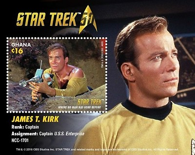 #ad Ghana 2016 Star Trek James T Kirk Collectible Stamp Souvenir Sheet MNH $6.00