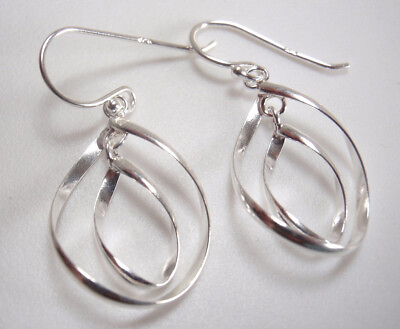 #ad Double 3 D Hoop 925 Sterling Silver Dangle Earrings $12.99