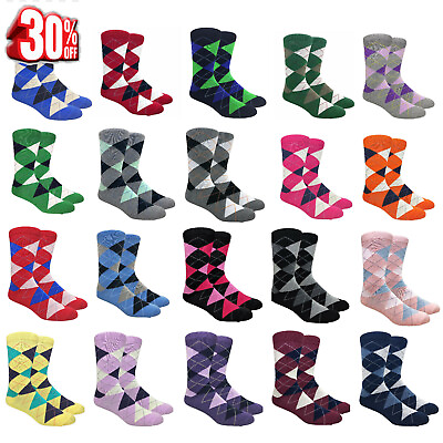 Men#x27;s Argyle Groomsmen Dress Crew Socks For Suit Mid Calf Cute Funky Colorful $8.00