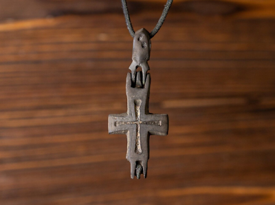 #ad Medieval Pendant Double Cross Encolpion 11 12th Century AD Crusader Necklace $147.00