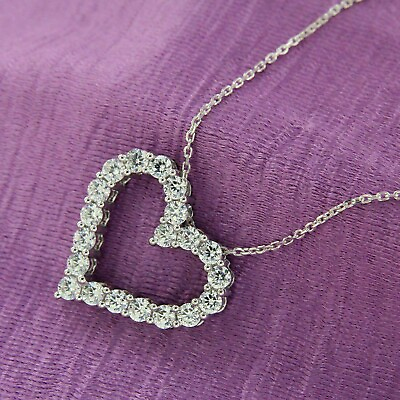 #ad 2CT Round Cut Diamond Heart Shape Women#x27;s Pendant Necklace 14k White Gold Finish $32.34