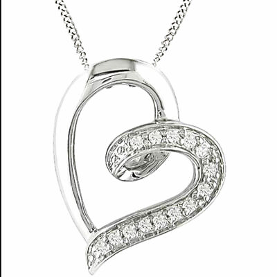 #ad Diamond Accent 10K White Gold Heart Pendant With Chain $301.73