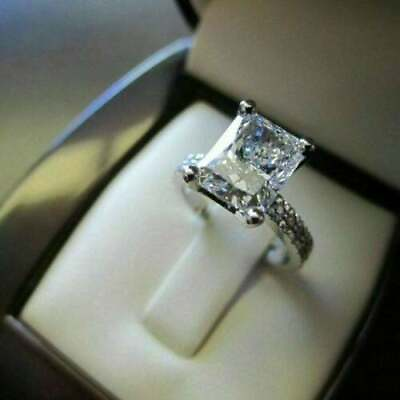 #ad 14k White Gold 3CT Lab Created Radiant Cut Diamond Wedding Engagement Love Ring $228.56
