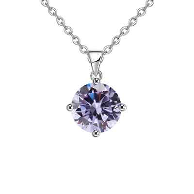 #ad 18K White Gold 2 Carat Created Alexandrite CZ Round Stud Necklace Plated 18 Inch $10.99