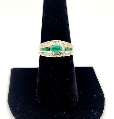 #ad 14K Yellow Gold Natural Diamond amp; Emerald ADL Ring 4.0 Grams Size 7 $449.00