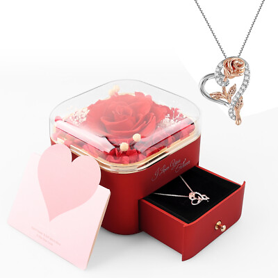 #ad Love Rose Necklace Pendant Gift for Her Mother#x27;s Day Women Wife Preserved Flower $34.95