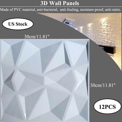 #ad Art 3D Wall Panels 12pcs Decorative White Luxury Diamond Design Ceiling 30×30cm $28.00