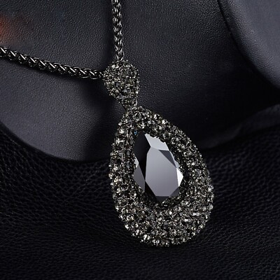 #ad 14K Black Water Droplets Necklace Pendant Jewelry Silver Women 925 Gift Chain $145.99