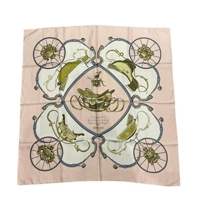 #ad Hermes Carre 90 Silk 100 Scarf Springs Carriage Pattern Pink F S $185.13
