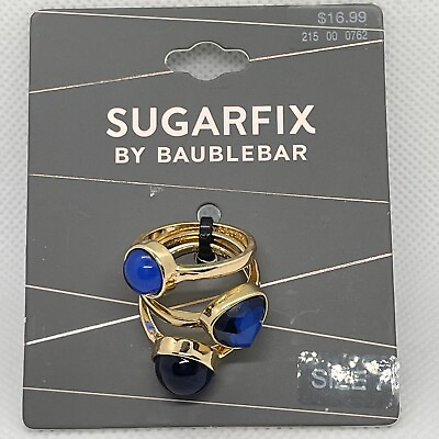 #ad Sugarfix Baublebar Trio Geometric Ring Set Blue Sz 7 $12.00