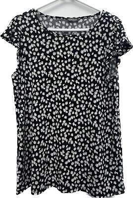 #ad Kim amp; Co Black Daisy Floral Stretch Blouse Top Size L GBP 14.99