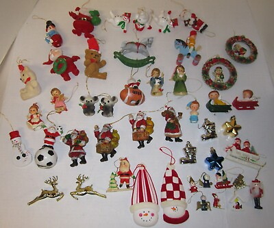 #ad Vintage Christmas Ornaments Wooden Painted Plastic Felt Assorted 47 pc $29.99