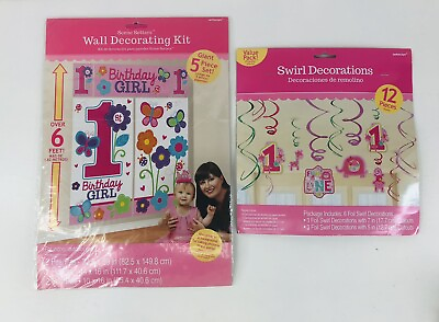 #ad 1st Birthday Baby Girl First Party Wall Scene Setter amp; Swirl Decorations Set $9.75