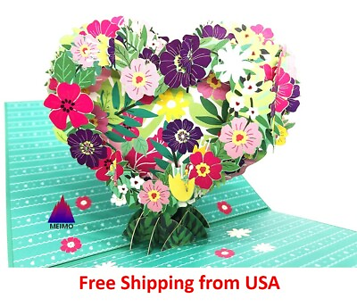 #ad 3D Pop Up Greeting Card Love Heart Anniversary Flower Mother Valentine#x27;s Day $9.95