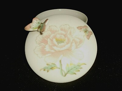 #ad Vintage Jewelry Trinket Box Butterfly 3D Round 3 3 4quot; Peony $20.23
